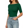 image:imageMANGOPOP Womens Half Sleeve Boat Neck Bodysuit 34 Sleeve Body Suit Fitted Going Out Tops 2026Deep Green