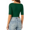 image:imageMANGOPOP Womens Half Sleeve Boat Neck Bodysuit 34 Sleeve Body Suit Fitted Going Out Tops 2026Deep Green