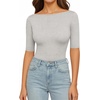 image:imageMANGOPOP Womens Half Sleeve Boat Neck Bodysuit 34 Sleeve Body Suit Fitted Going Out Tops 2026Light Grey