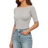 image:imageMANGOPOP Womens Half Sleeve Boat Neck Bodysuit 34 Sleeve Body Suit Fitted Going Out Tops 2026Light Grey