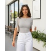 image:imageMANGOPOP Womens Half Sleeve Boat Neck Bodysuit 34 Sleeve Body Suit Fitted Going Out Tops 2026Light Grey