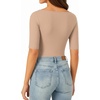 image:imageMANGOPOP Womens Half Sleeve Boat Neck Bodysuit 34 Sleeve Body Suit Fitted Going Out Tops 2026Mocha