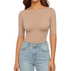 image:imageMANGOPOP Womens Half Sleeve Boat Neck Bodysuit 34 Sleeve Body Suit Fitted Going Out Tops 2026Mocha
