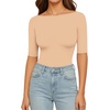 image:imageMANGOPOP Womens Half Sleeve Boat Neck Bodysuit 34 Sleeve Body Suit Fitted Going Out Tops 2026Nude