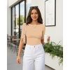 image:imageMANGOPOP Womens Half Sleeve Boat Neck Bodysuit 34 Sleeve Body Suit Fitted Going Out Tops 2026Nude