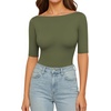 image:imageMANGOPOP Womens Half Sleeve Boat Neck Bodysuit 34 Sleeve Body Suit Fitted Going Out Tops 2026Olive Green