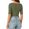 image:imageMANGOPOP Womens Half Sleeve Boat Neck Bodysuit 34 Sleeve Body Suit Fitted Going Out Tops 2026Olive Green