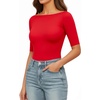 image:imageMANGOPOP Womens Half Sleeve Boat Neck Bodysuit 34 Sleeve Body Suit Fitted Going Out Tops 2026Red