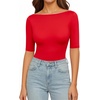 image:imageMANGOPOP Womens Half Sleeve Boat Neck Bodysuit 34 Sleeve Body Suit Fitted Going Out Tops 2026Red