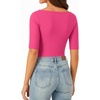 image:imageMANGOPOP Womens Half Sleeve Boat Neck Bodysuit 34 Sleeve Body Suit Fitted Going Out Tops 2026Rose Pink