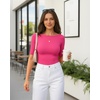image:imageMANGOPOP Womens Half Sleeve Boat Neck Bodysuit 34 Sleeve Body Suit Fitted Going Out Tops 2026Rose Pink