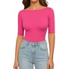 image:imageMANGOPOP Womens Half Sleeve Boat Neck Bodysuit 34 Sleeve Body Suit Fitted Going Out Tops 2026Rose Pink