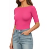 image:imageMANGOPOP Womens Half Sleeve Boat Neck Bodysuit 34 Sleeve Body Suit Fitted Going Out Tops 2026Rose Pink