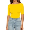 image:imageMANGOPOP Womens Half Sleeve Boat Neck Bodysuit 34 Sleeve Body Suit Fitted Going Out Tops 2026Yellow