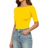 image:imageMANGOPOP Womens Half Sleeve Boat Neck Bodysuit 34 Sleeve Body Suit Fitted Going Out Tops 2026Yellow