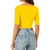 image:imageMANGOPOP Womens Half Sleeve Boat Neck Bodysuit 34 Sleeve Body Suit Fitted Going Out Tops 2026Yellow