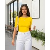image:imageMANGOPOP Womens Half Sleeve Boat Neck Bodysuit 34 Sleeve Body Suit Fitted Going Out Tops 2026Yellow