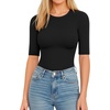 image:imageMANGOPOP Womens Half Sleeve Crew Neck Bodysuit 34 Sleeve Body Suit Slim Fit Going Out Tops01 Black