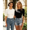 image:imageMANGOPOP Womens Half Sleeve Crew Neck Bodysuit 34 Sleeve Body Suit Slim Fit Going Out Tops01 Black