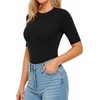 image:imageMANGOPOP Womens Half Sleeve Crew Neck Bodysuit 34 Sleeve Body Suit Slim Fit Going Out Tops01 Black