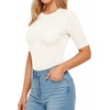 image:imageMANGOPOP Womens Half Sleeve Crew Neck Bodysuit 34 Sleeve Body Suit Slim Fit Going Out Tops02 Ivory White