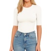 image:imageMANGOPOP Womens Half Sleeve Crew Neck Bodysuit 34 Sleeve Body Suit Slim Fit Going Out Tops02 Ivory White