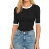 image:imageMANGOPOP Womens Half Sleeve Crew Neck Bodysuit 34 Sleeve Body Suit Slim Fit Going Out Tops03 Contrast Black