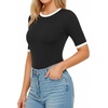 image:imageMANGOPOP Womens Half Sleeve Crew Neck Bodysuit 34 Sleeve Body Suit Slim Fit Going Out Tops03 Contrast Black