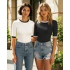 image:imageMANGOPOP Womens Half Sleeve Crew Neck Bodysuit 34 Sleeve Body Suit Slim Fit Going Out Tops03 Contrast White