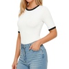 image:imageMANGOPOP Womens Half Sleeve Crew Neck Bodysuit 34 Sleeve Body Suit Slim Fit Going Out Tops03 Contrast White