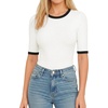 image:imageMANGOPOP Womens Half Sleeve Crew Neck Bodysuit 34 Sleeve Body Suit Slim Fit Going Out Tops03 Contrast White