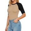 image:imageMANGOPOP Womens Half Sleeve Crew Neck Bodysuit 34 Sleeve Body Suit Slim Fit Going Out Tops04 Blackapricot Raglan