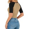 image:imageMANGOPOP Womens Half Sleeve Crew Neck Bodysuit 34 Sleeve Body Suit Slim Fit Going Out Tops04 Blackapricot Raglan
