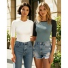 image:imageMANGOPOP Womens Half Sleeve Crew Neck Bodysuit 34 Sleeve Body Suit Slim Fit Going Out Tops04 Blackblue Raglan