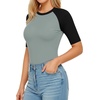 image:imageMANGOPOP Womens Half Sleeve Crew Neck Bodysuit 34 Sleeve Body Suit Slim Fit Going Out Tops04 Blackblue Raglan
