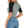 image:imageMANGOPOP Womens Half Sleeve Crew Neck Bodysuit 34 Sleeve Body Suit Slim Fit Going Out Tops04 Blackblue Raglan