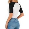 image:imageMANGOPOP Womens Half Sleeve Crew Neck Bodysuit 34 Sleeve Body Suit Slim Fit Going Out Tops04 Blackwhite Raglan