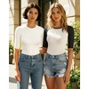 image:imageMANGOPOP Womens Half Sleeve Crew Neck Bodysuit 34 Sleeve Body Suit Slim Fit Going Out Tops04 Blackwhite Raglan