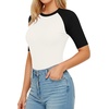 image:imageMANGOPOP Womens Half Sleeve Crew Neck Bodysuit 34 Sleeve Body Suit Slim Fit Going Out Tops04 Blackwhite Raglan