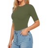 image:imageMANGOPOP Womens Half Sleeve Crew Neck Bodysuit 34 Sleeve Body Suit Slim Fit Going Out TopsArmy Green