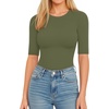 image:imageMANGOPOP Womens Half Sleeve Crew Neck Bodysuit 34 Sleeve Body Suit Slim Fit Going Out TopsArmy Green