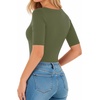 image:imageMANGOPOP Womens Half Sleeve Crew Neck Bodysuit 34 Sleeve Body Suit Slim Fit Going Out TopsArmy Green