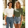 image:imageMANGOPOP Womens Half Sleeve Crew Neck Bodysuit 34 Sleeve Body Suit Slim Fit Going Out TopsArmy Green