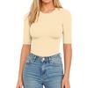 image:imageMANGOPOP Womens Half Sleeve Crew Neck Bodysuit 34 Sleeve Body Suit Slim Fit Going Out TopsBeige Gray