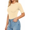 image:imageMANGOPOP Womens Half Sleeve Crew Neck Bodysuit 34 Sleeve Body Suit Slim Fit Going Out TopsBeige Gray