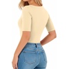 image:imageMANGOPOP Womens Half Sleeve Crew Neck Bodysuit 34 Sleeve Body Suit Slim Fit Going Out TopsBeige Gray