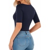 image:imageMANGOPOP Womens Half Sleeve Crew Neck Bodysuit 34 Sleeve Body Suit Slim Fit Going Out TopsBlue