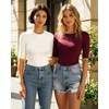 image:imageMANGOPOP Womens Half Sleeve Crew Neck Bodysuit 34 Sleeve Body Suit Slim Fit Going Out TopsBurgundy
