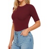 image:imageMANGOPOP Womens Half Sleeve Crew Neck Bodysuit 34 Sleeve Body Suit Slim Fit Going Out TopsBurgundy