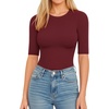 image:imageMANGOPOP Womens Half Sleeve Crew Neck Bodysuit 34 Sleeve Body Suit Slim Fit Going Out TopsBurgundy
